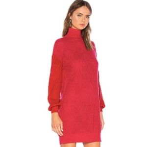 Lovers + Friends‎ Blaine Sweater Dress Pink Red Knit Mock neck Women's Large EUC